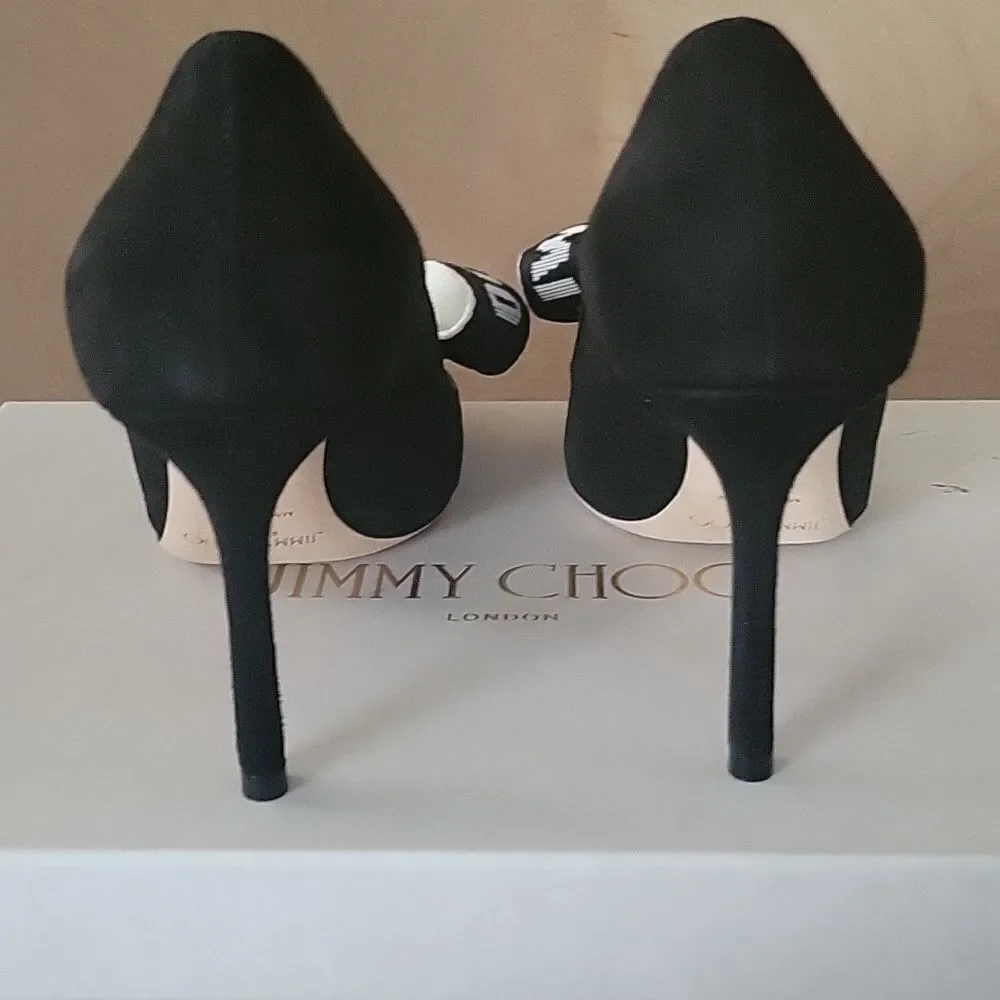 NWT Jimmy Choo 35.5 Tegan 5 Black Bow Girly Dainty Coquette Suede Heels Pumps